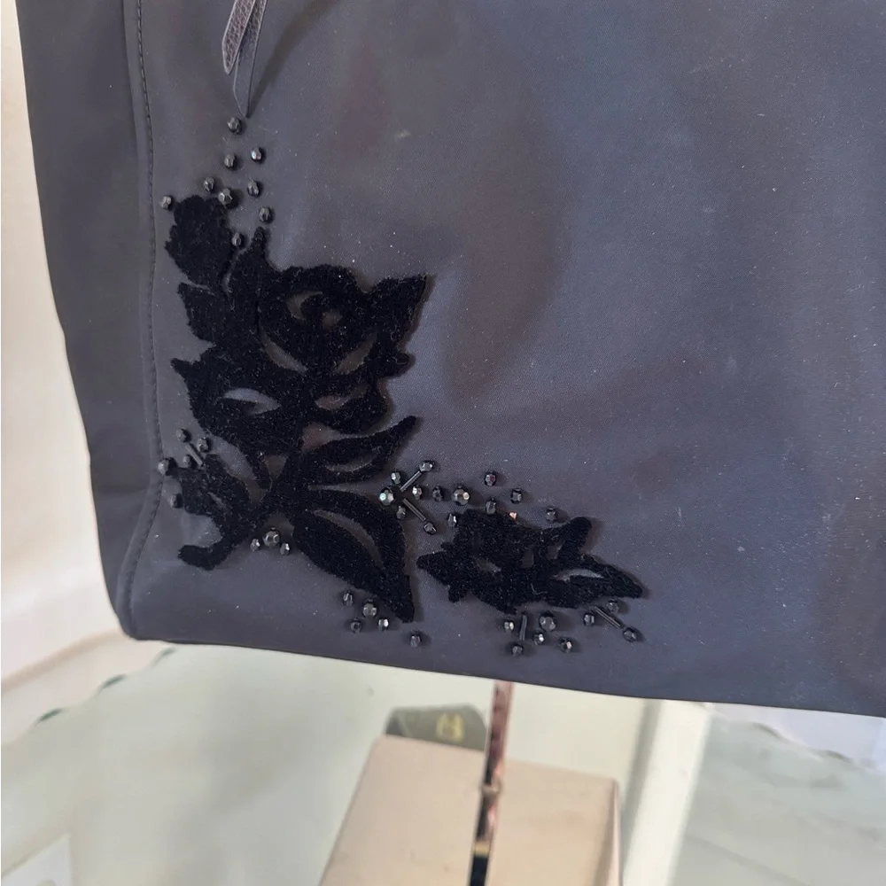 KATE SPADE NY Dawn Place Black Embellished Nylon Tote with Leather Trim NWOT - Picture 2 of 14